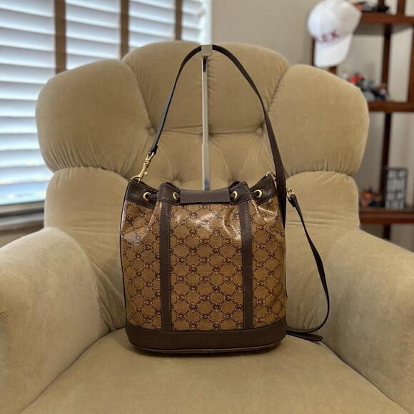 VTG Auth.MORABITO PARIS Iconic Monogram Coated Canvas Drawstring Bucket Bag - Picture 5 of 8